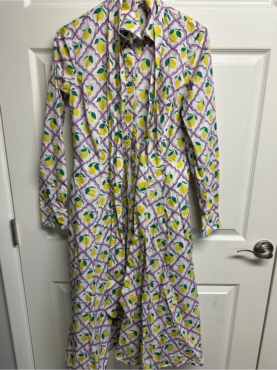 Boden Dresses & Skirts - Boden White Shirt Dress with Yellow Lemon & Purple Motif